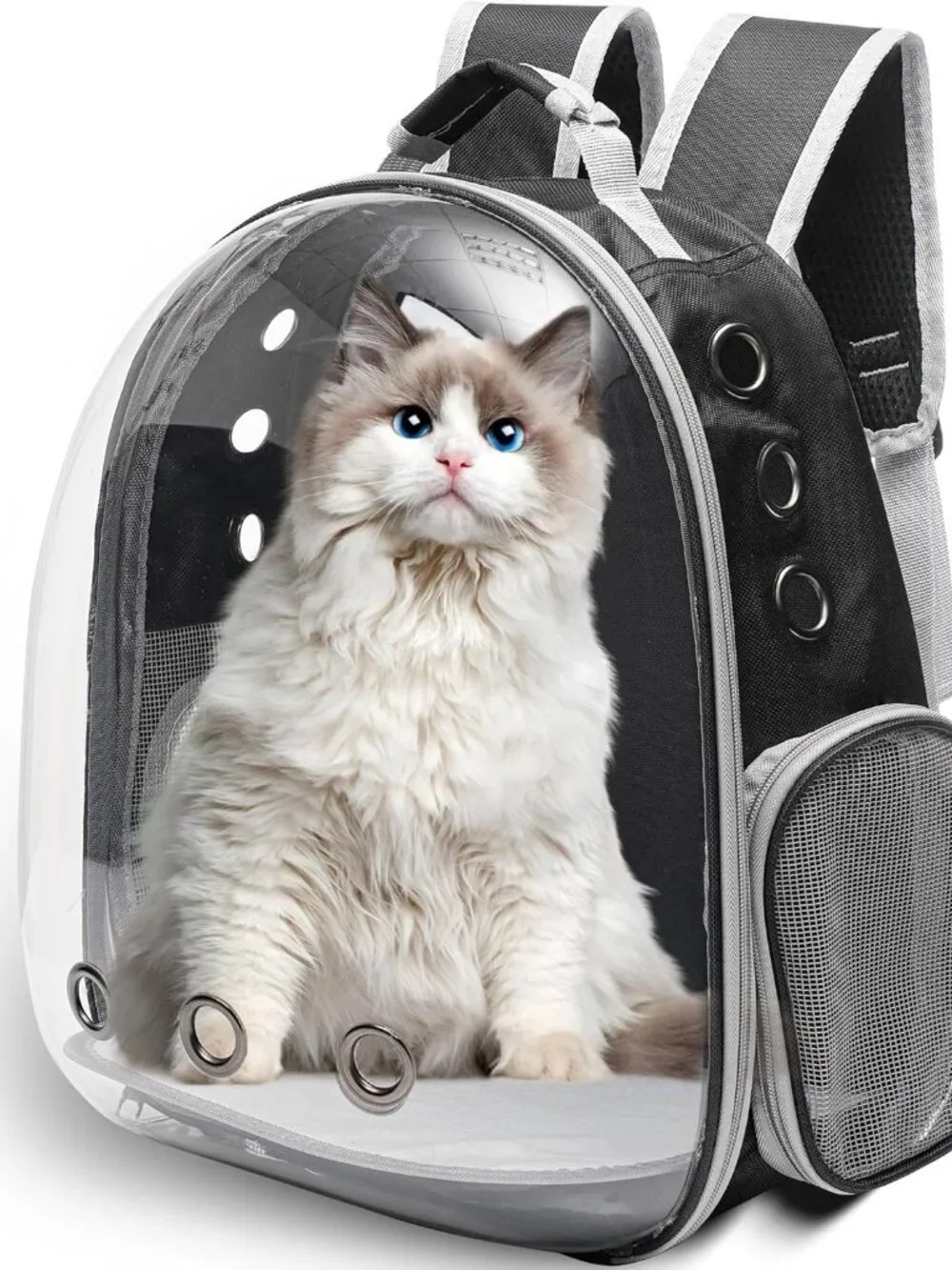 Large Cat Backpack Carrier for Travel and Hiking Pet Bubble Backpack - Black